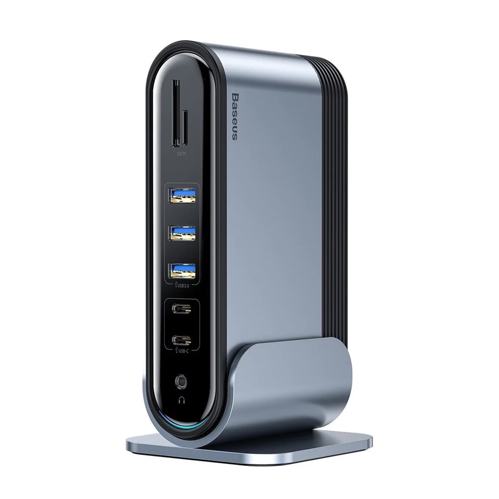    ХЪБ / Докинг станция 17в1 BASEUS UnionJoy USB-C(PD)100W input+3xUSB-A3.0+2xUSB-A2.0+2xUSB-C+USB-C(host)+3xHDMI 4K+DC 12V+RJ45+TF/SD+AUX/f/3.5mm (grey) - CAHUB-DG0G