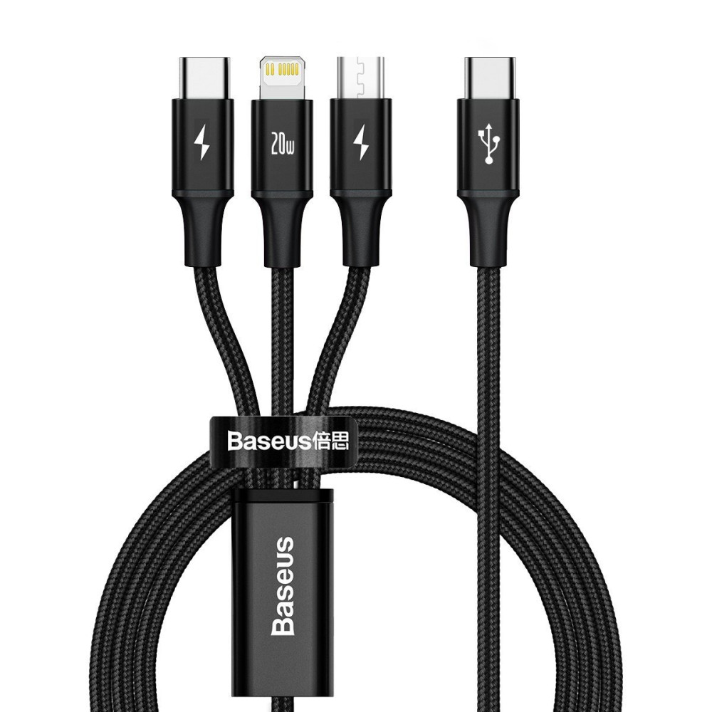       Кабел 3-в-1 BASEUS, Rapid (CAMLT-SC01), Type-C към Type-C, Lightning и Micro USB, 1.5 метра