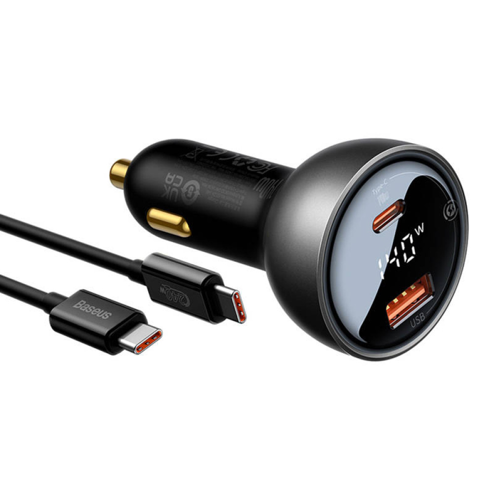  Зарядно за автомобил 12V BASEUS 140W, USB-A, USB-C + кабел Type-C към Type-C - Supreme (CGZX070001)