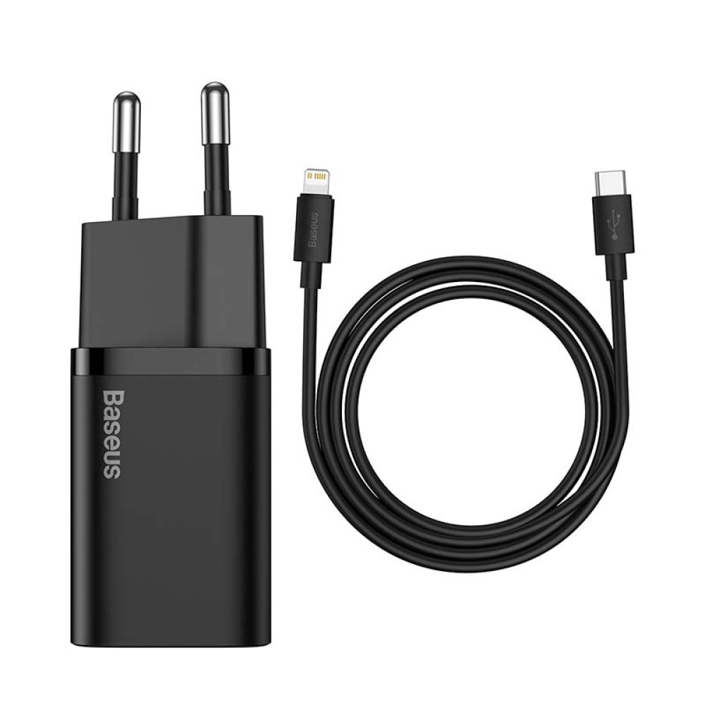    Зарядно устройство 220V BASEUS 20W, USB-C + кабел Type-C към Lightning - Super Si (TZCCSUP-B01)