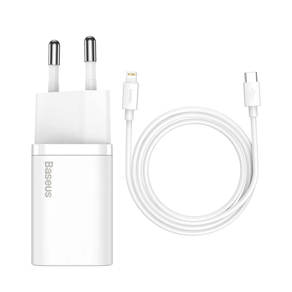    Зарядно устройство 220V BASEUS 20W, USB-C + кабел Type-C към Lightning - Super Si (TZCCSUP-B02)