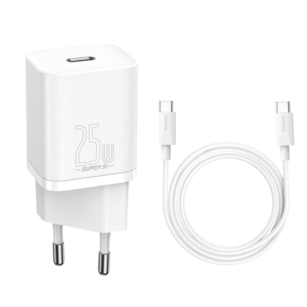 Зарядно устройство 220V BASEUS 25W, USB-C + Type-C - Type-C, Super Si (TZCCSUP-L02)