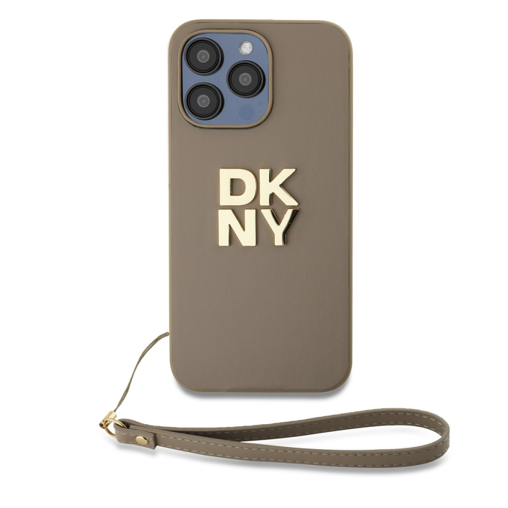 Калъф DKNY PU Leather Stack Logo Wrist Strap Beige за Apple iPhone 15 Pro - DKHCP15LPBSWSE 