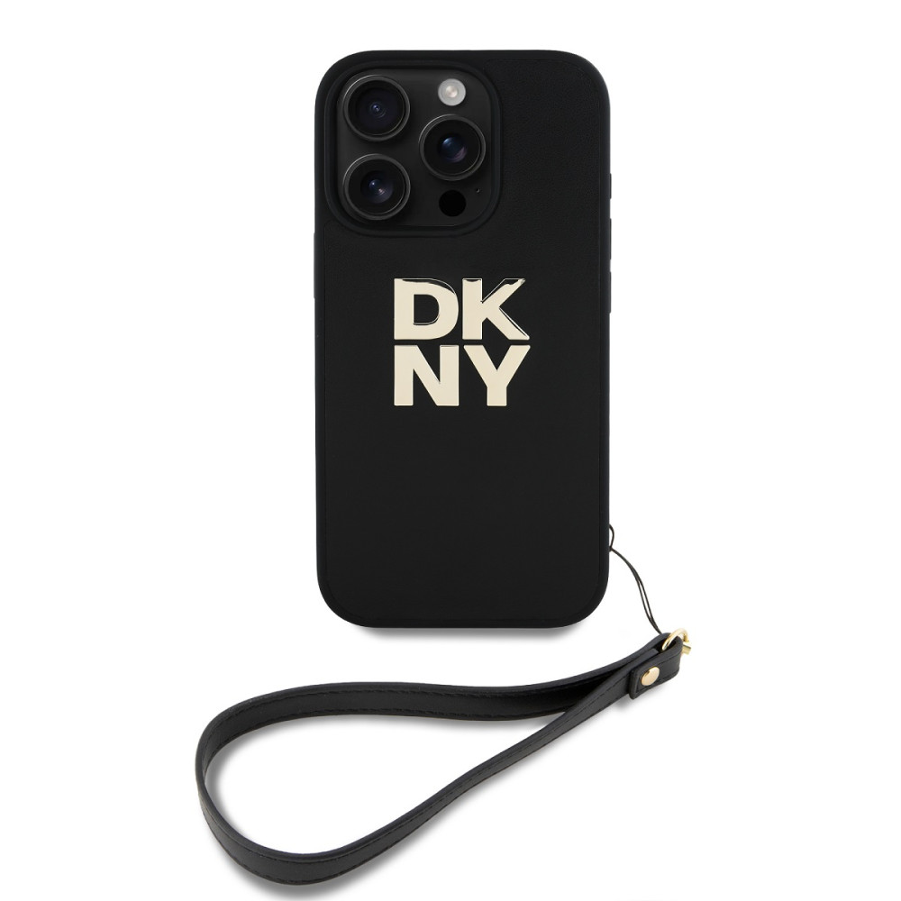 Калъф DKNY PU Leather Stack Logo Wrist Strap Black за Apple iPhone 16 Pro - DKHCP16LPBSWSK 