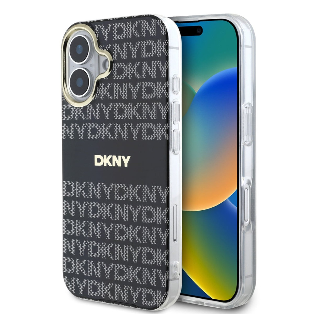 Калъф DKNY PC/TPU Repeat Pattern Tonal Stripe Magsafe Black DKHMP16SHRHSEK за Apple iPhone 16