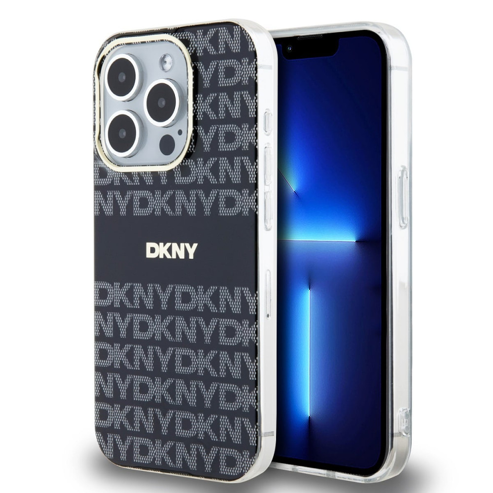 Калъф DKNY PC/TPU Repeat Pattern Tonal Stripe Magsafe Black DKHMP15LHRHSEK за Apple iPhone 15 Pro