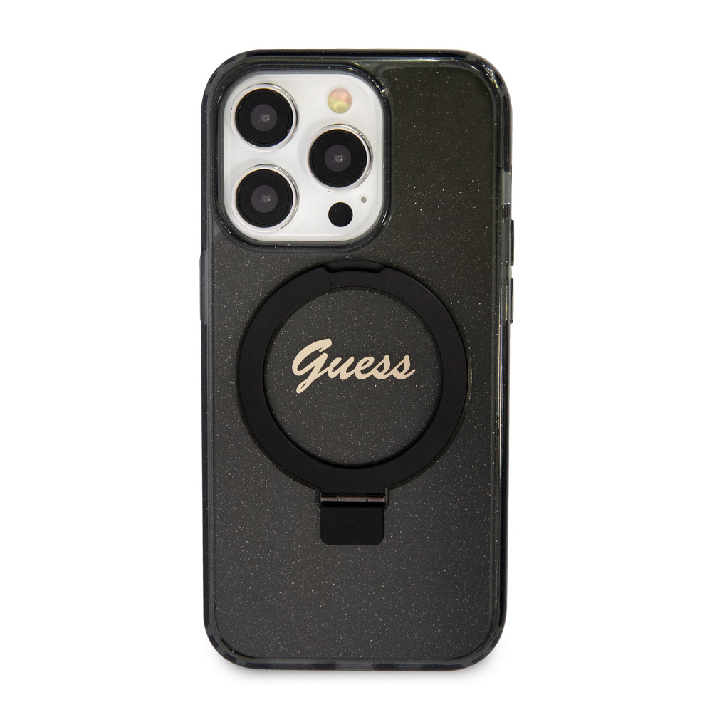 Калъф Guess - IML Ring Stand Glitter MagSafe GUHMP15LHRSGSK за Apple iPhone 15 Pro