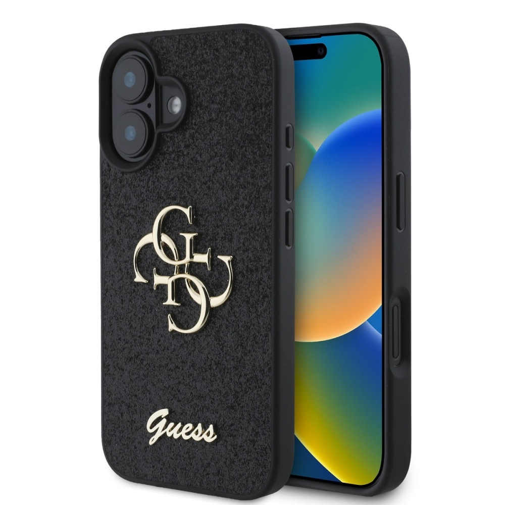 Калъф Guess PU Fixed Glitter 4G Metal Logo Black GUHCP16SHG4SGK за Apple iPhone 16