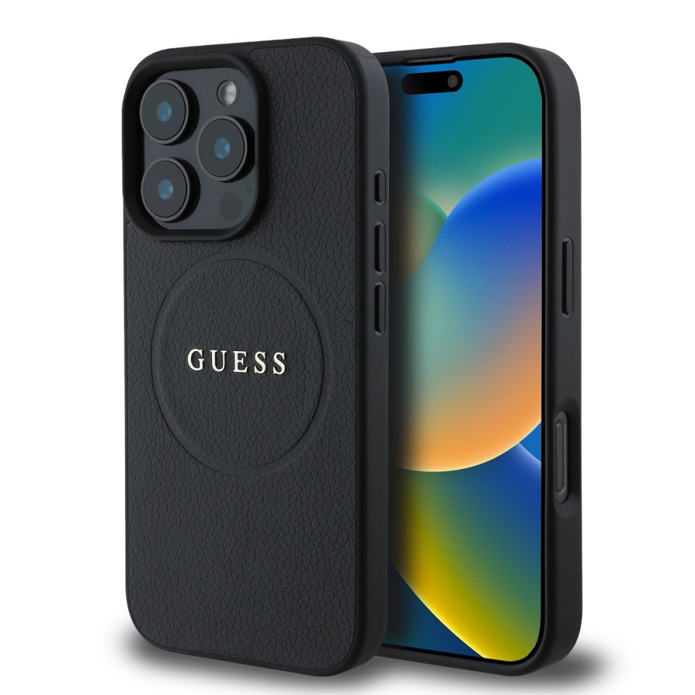 Калъф Guess PU Grained Classic Logo MagSafe Black GUHMP16LPGHSMMK за Apple iPhone 16 Pro