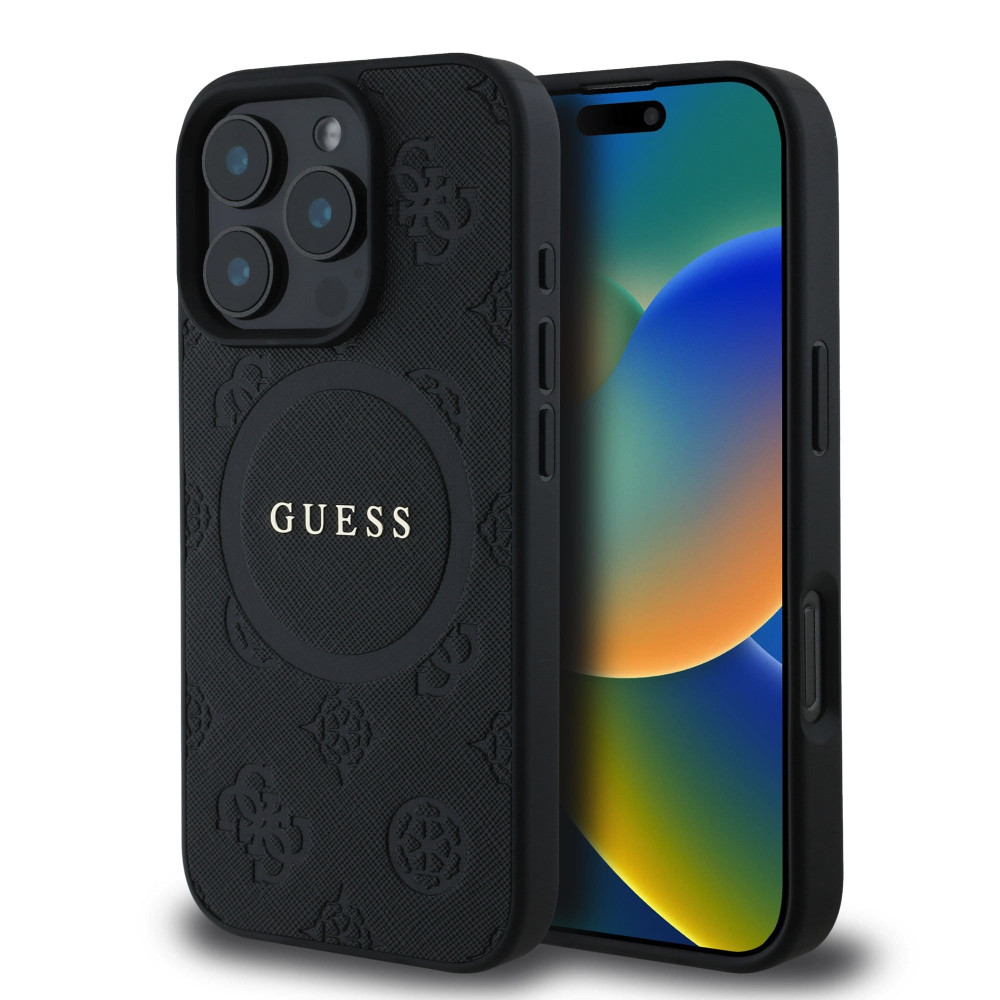 Калъф Guess Saffiano Peony Stamp MagSafe Black GUHMP16LPSAPSMEK за Apple iPhone 16 Pro