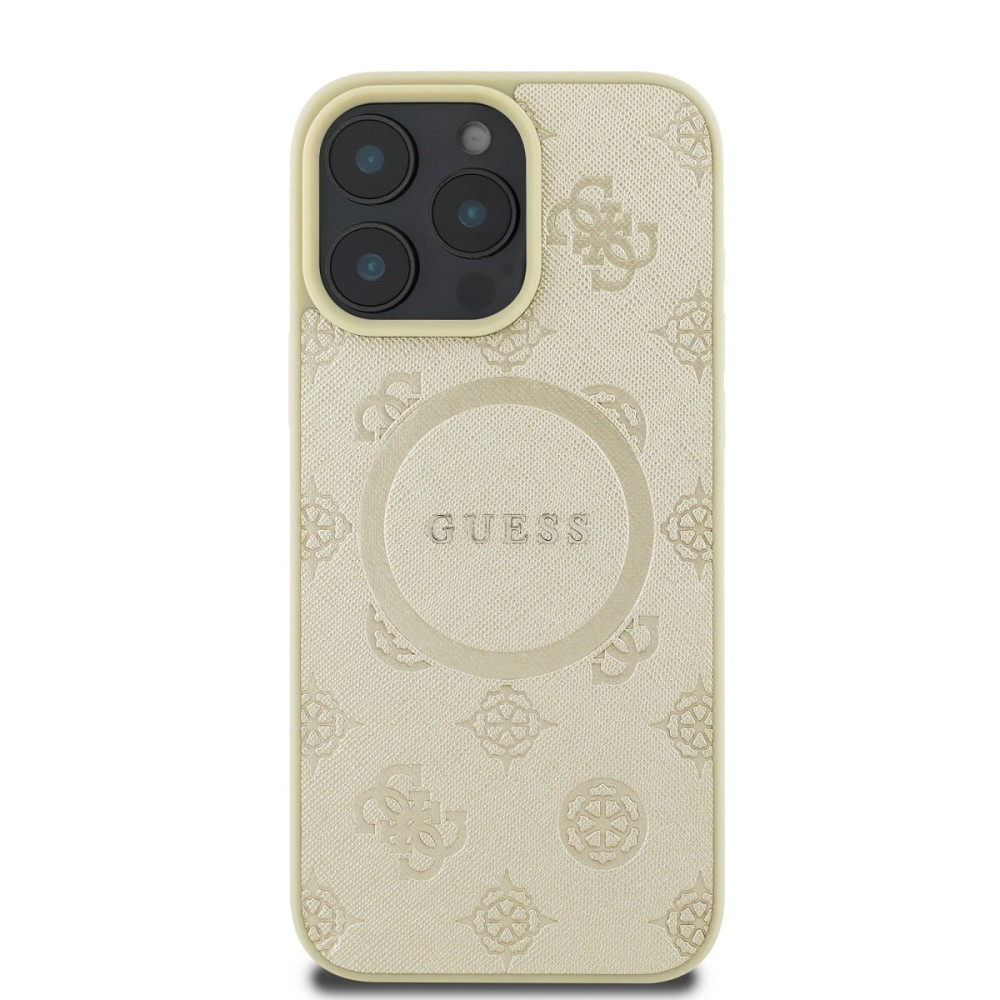 Калъф Guess Saffiano Peony Stamp MagSafe Gold GUHMP16XPSAPSMED за Apple iPhone 16 Pro Max