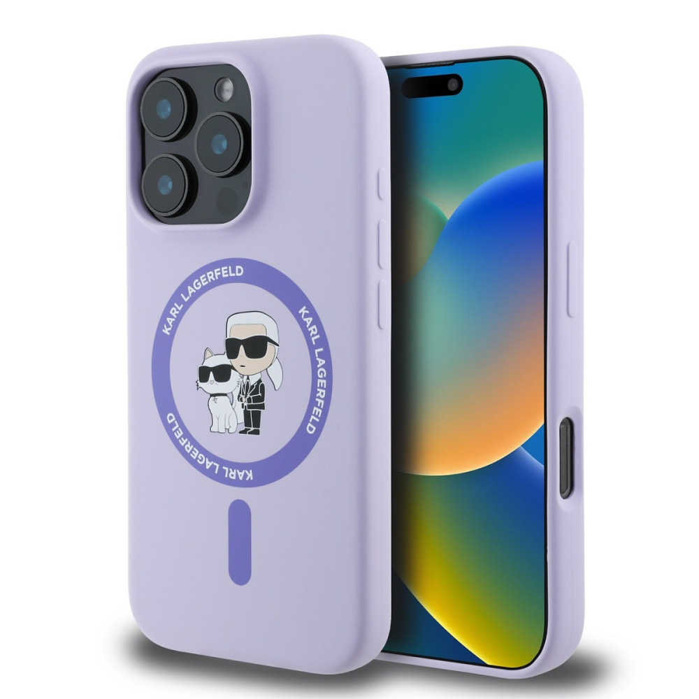 Калъф Karl Lagerfeld Liquid Silicone Karl and Choupette MagSafe Purple KLHMP16LSCMKCRHU за Apple iPhone 16 Pro