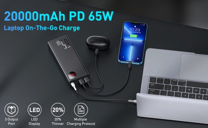 Външна батерия BASEUS 20 000 mAh, 65W, Adaman Metal (PPIMDA-D01)