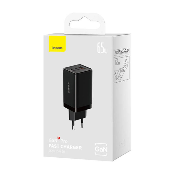 Зарядно устройство 220V BASEUS 65W, USB-A, 2xUSB-C GaN5 Pro + кабел Type-C към Type-C - Image 8