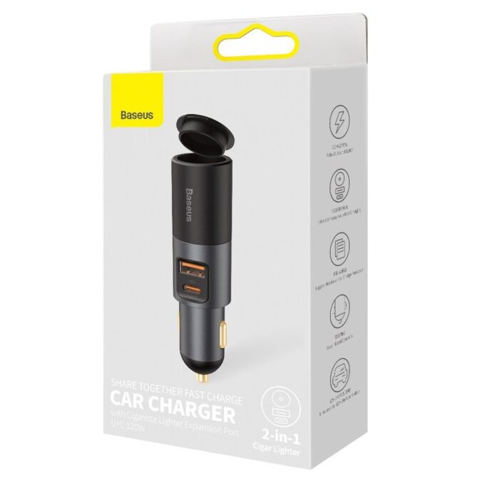 Зарядно за автомобил 12V BASEUS 120W, USB-A, USB-C + извод за запалка, Cigarette Lighter Expansion (CCBT-C0G) - Image 7