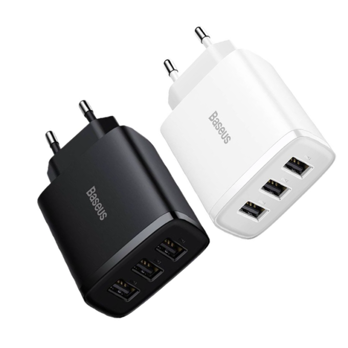 Зарядно устройство 220V Baseus 17W, 3xUSB-A, Compact Series