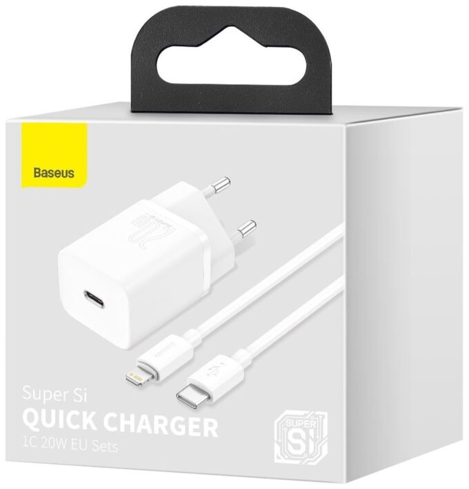 Зарядно устройство 220V Baseus 20W, USB-C + кабел Type-C - Lightning, Super Si - Image 9