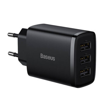 Зарядно устройство 220V Baseus 17W, 3xUSB-A, Compact Series - Черен