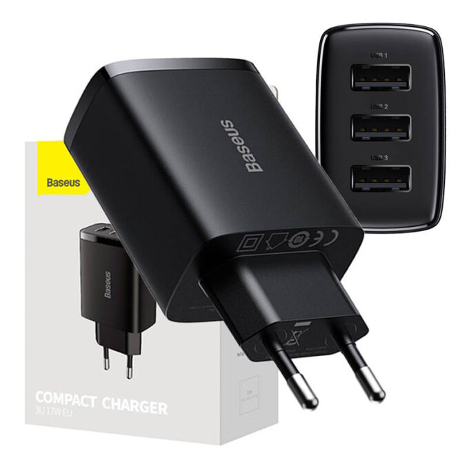 Зарядно устройство 220V Baseus 17W, 3xUSB-A, Compact Series - Image 13