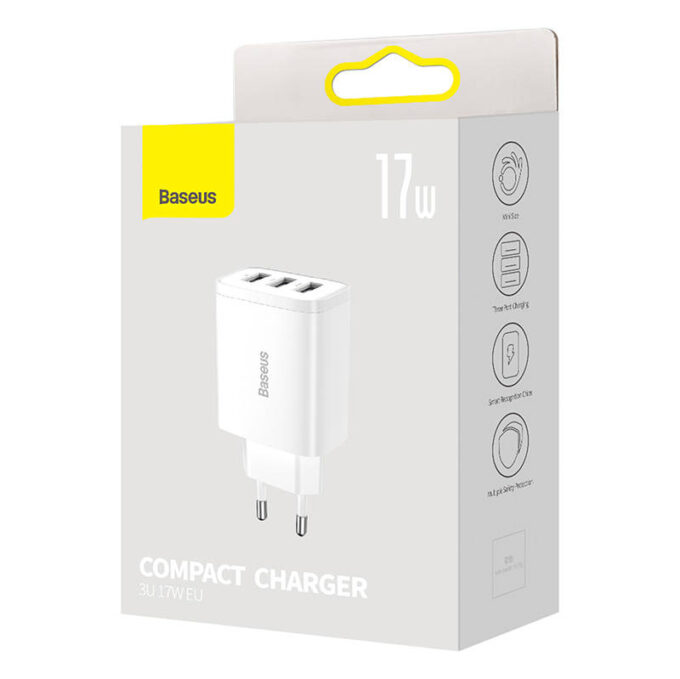 Зарядно устройство 220V Baseus 17W, 3xUSB-A, Compact Series - Image 7