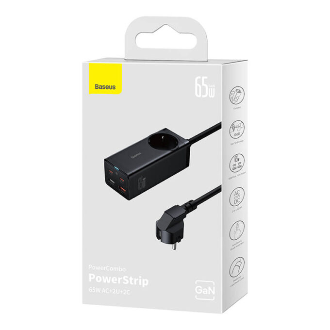 Зарядно устройство 220V BASEUS 65W, 2xUSB-A, 2xUSB-C, AC, GaN3 Pro (PSZM000901) - Image 6
