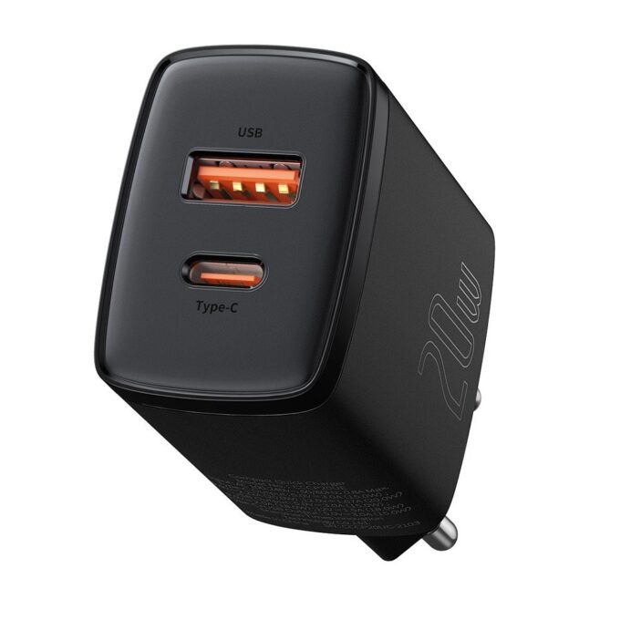 Зарядно устройство 220V Baseus 20W, USB-A, USB-C, 3A, Compact Series - Image 2
