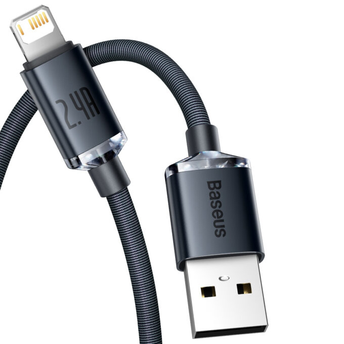 Кабел BASEUS USB-A - Lightning, 2м,2.4A,Crystal Shine - Image 3