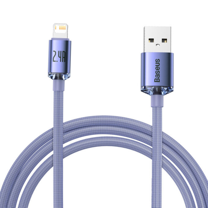 Кабел BASEUS USB-A - Lightning, 2м,2.4A,Crystal Shine - Image 5