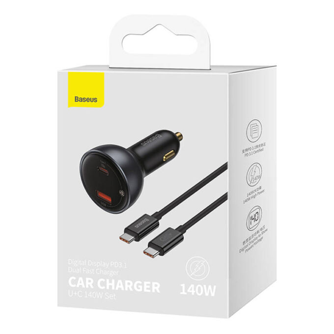 Зарядно за автомобил 12V BASEUS 140W, USB-A, USB-C + кабел Type-C - Type-C (CGZX070001) - Image 7