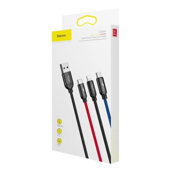 Кабел 3-в-1 BASEUS, 1.2м, 3.5A, Rapid Three Primary Colors (CAMLT-BSY01) - Image 9