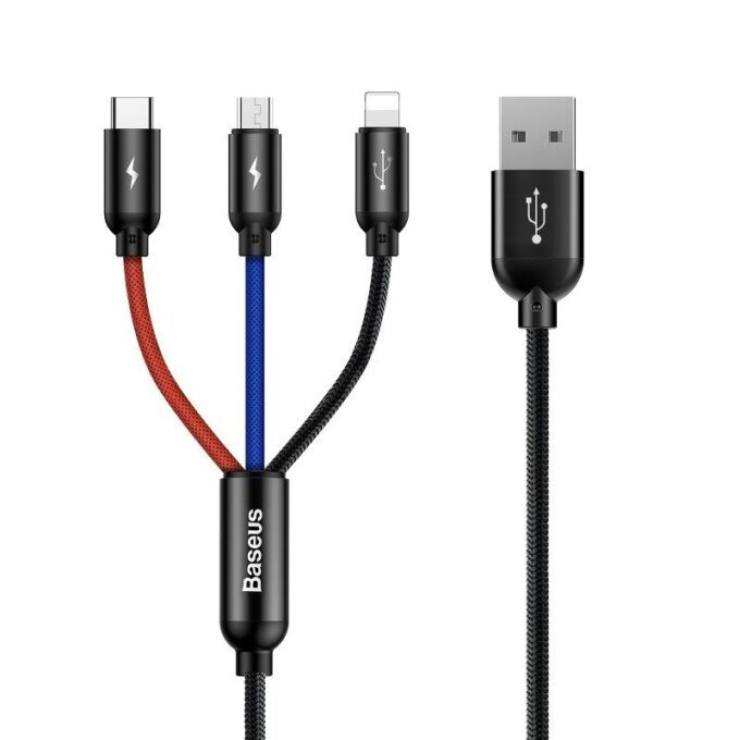 Кабел 3-в-1 BASEUS, 1.2м, 3.5A, Rapid Three Primary Colors (CAMLT-BSY01)