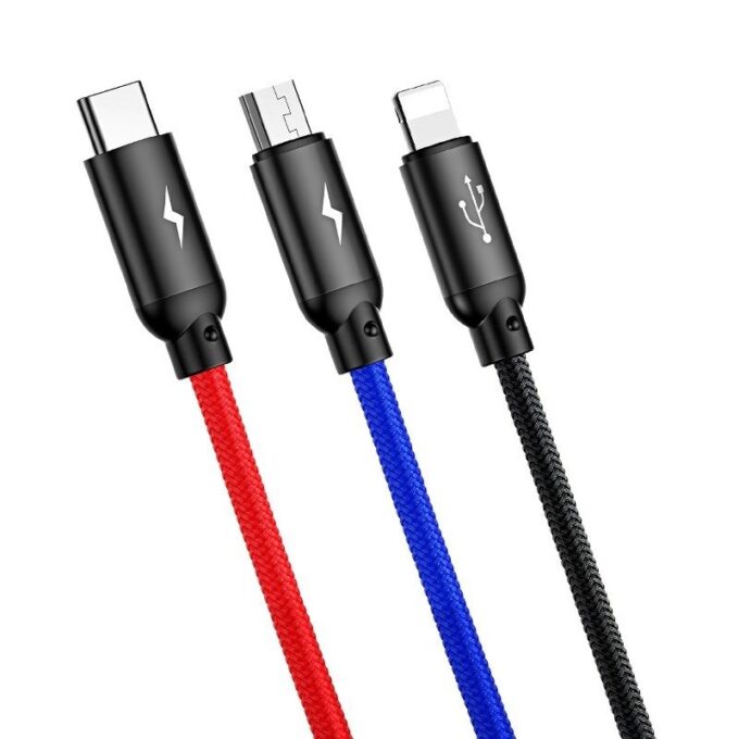 Кабел 3-в-1 BASEUS, 1.2м, 3.5A, Rapid Three Primary Colors (CAMLT-BSY01) - Image 6