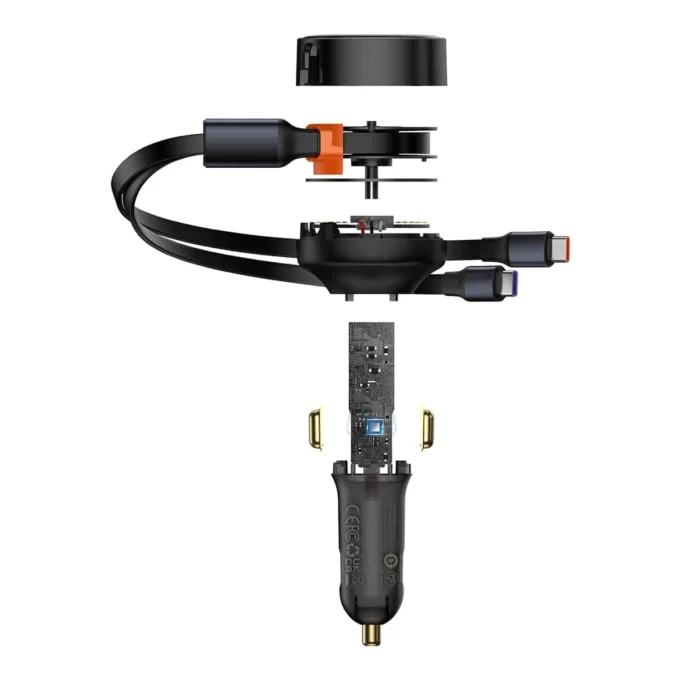 Зарядно за автомобил 12V BASEUS 30W, кабели 2x Type-C, Enjoyment (C00035500111-00) - Image 6