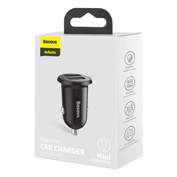 Зарядно за автомобил 12V BASEUS 24W, 2xUSB-A Grain Pro (CCALLP-01) - Image 7