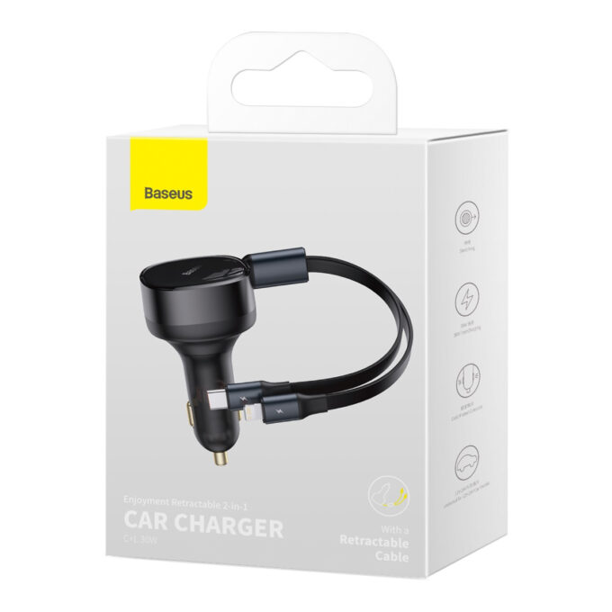 Зарядно за автомобил 12V BASEUS 30W, кабели Type-C + Lightning, Enjoyment (CGTX000001) - Image 7