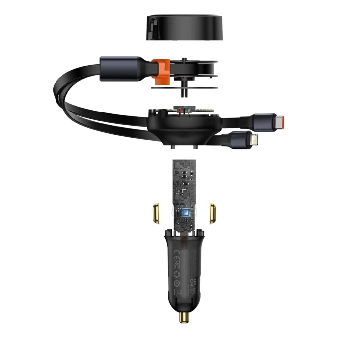 Зарядно за автомобил 12V BASEUS 30W, кабели Type-C + Lightning, Enjoyment (CGTX000001) - Image 6