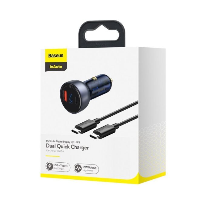 Зарядно за автомобил 12V BASEUS 65W, USB-A, USB-C + кабел Type-C - Type-C 100W (TZCCKX-0G) - Image 7