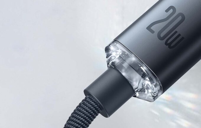 Кабел BASEUS Type-C - Lightning, 1.2м, 20W, Crystal Shine, (CAJY000201) - Image 4