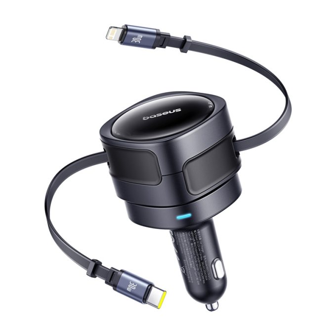 Зарядно за автомобил 12V BASEUS 60W, кабели Type-C + Lightning, Enjoyment Max (C00035507121-00)