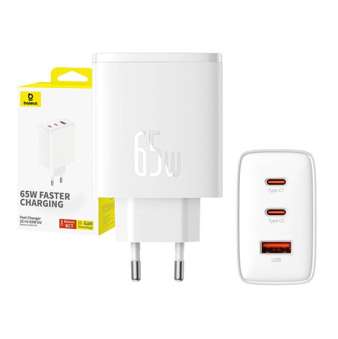 Зарядно устройство 220V BASEUS 65W, USB-A, 2xUSB-C, Cube Pro (P10152301213-00) - Image 6