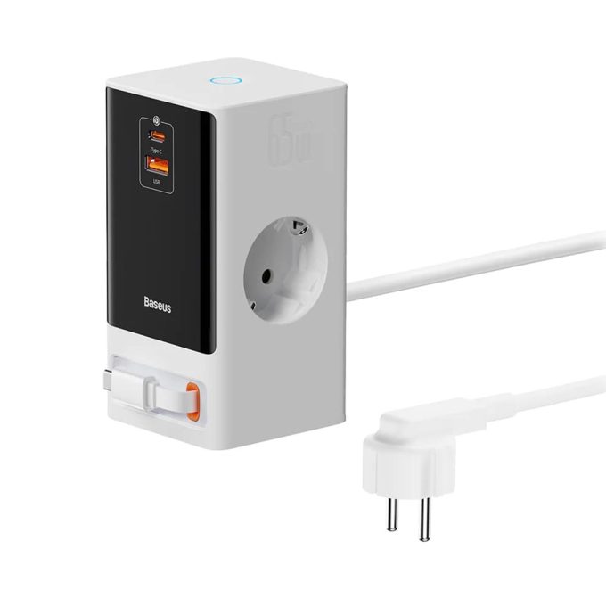 Разклонител / Зарядна станция 220V BASEUS 65W, 2xAC+USB-A+USB-C+Type-C, PowerCombo Digital PowerStrip (PSLR000602) - Image 2