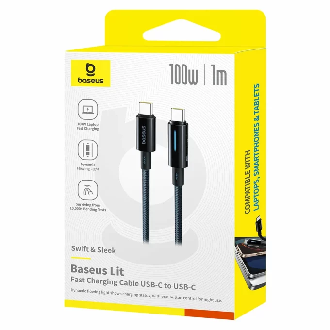 Кабел BASEUS Type-C - Type-C, 100W, Lit Button-Control - Image 6