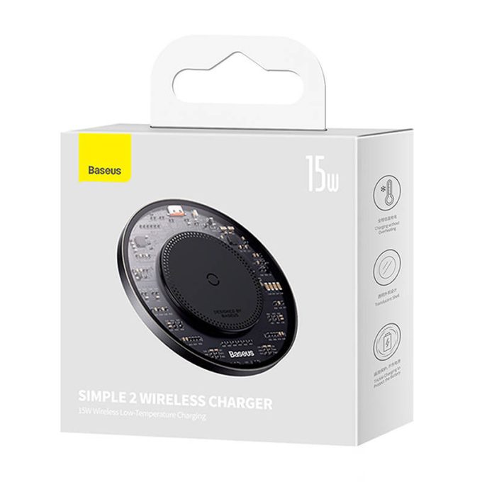 Безжично зарядно 220V Baseus Wireless 15W, SIMPLE2 (CCJJ050001) + кабел Type-C към Type-C - Image 9