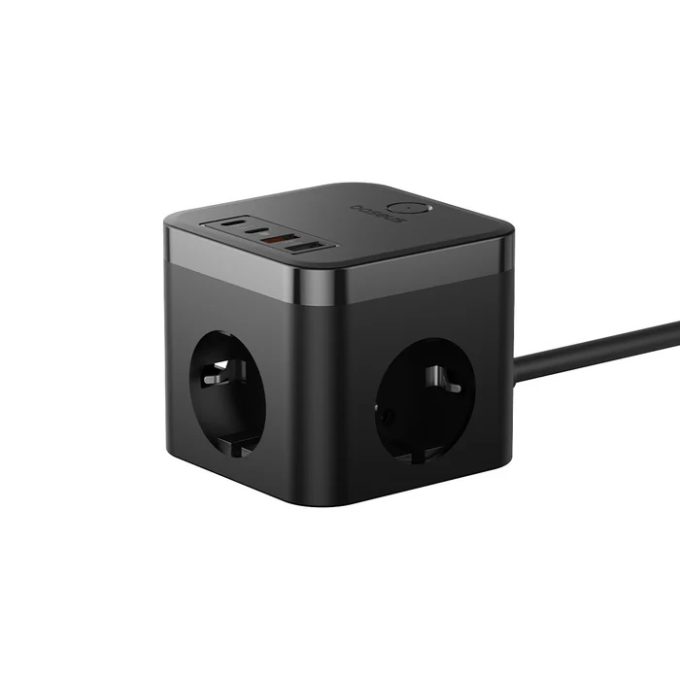 Разклонител / Зарядна станция 220V BASEUS 30W, 3xAC + 2xUSB-A + 2xUSB-C, PowerCombo Cube (E00066400117-00) - Image 3
