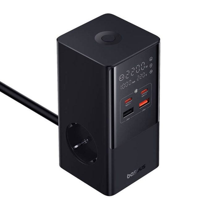 Разклонител / Зарядна станция 220V BASEUS 100W, 2xAC + 2xUSB-A + 2xUSB-C, PowerCombo Tower (E00023609113-00) - Image 4