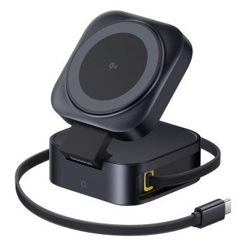 Безжична зарядна станция BASEUS PicoGo Qi2 Series 2в1, 15W MagSafe & 67W вграден кабел (P10276800123-00)